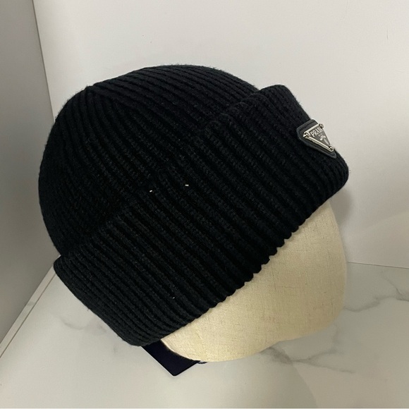 Prada Black Ribbed Knit Beanie - Picture 2 of 6